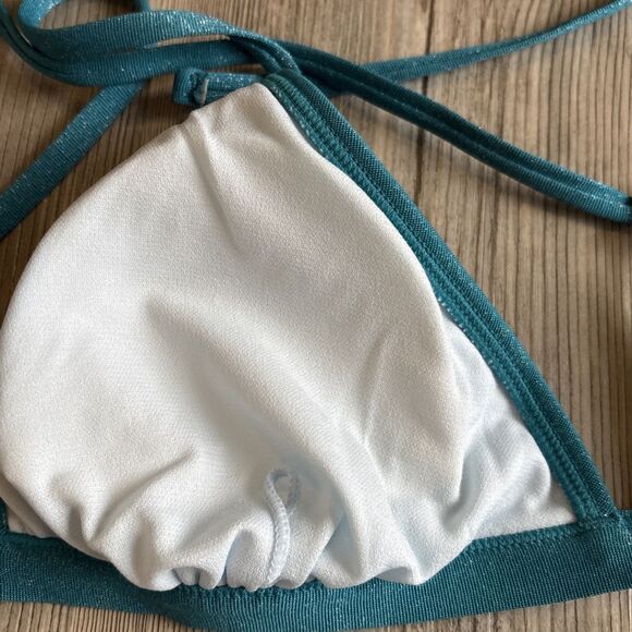 NWT Turquoise Glitter Bikini top With Cross Back Size Medium - Picture 12 of 12
